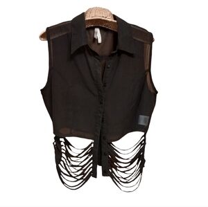 Truth Black Sheer Sleeveless Blouse Cutout Ribbon Accents Ladies Large Edgy Y2K